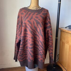 Ava & Viv Women's Size 4X Brown Tiger Stripe Print Soft Acrylic Blend Sweater